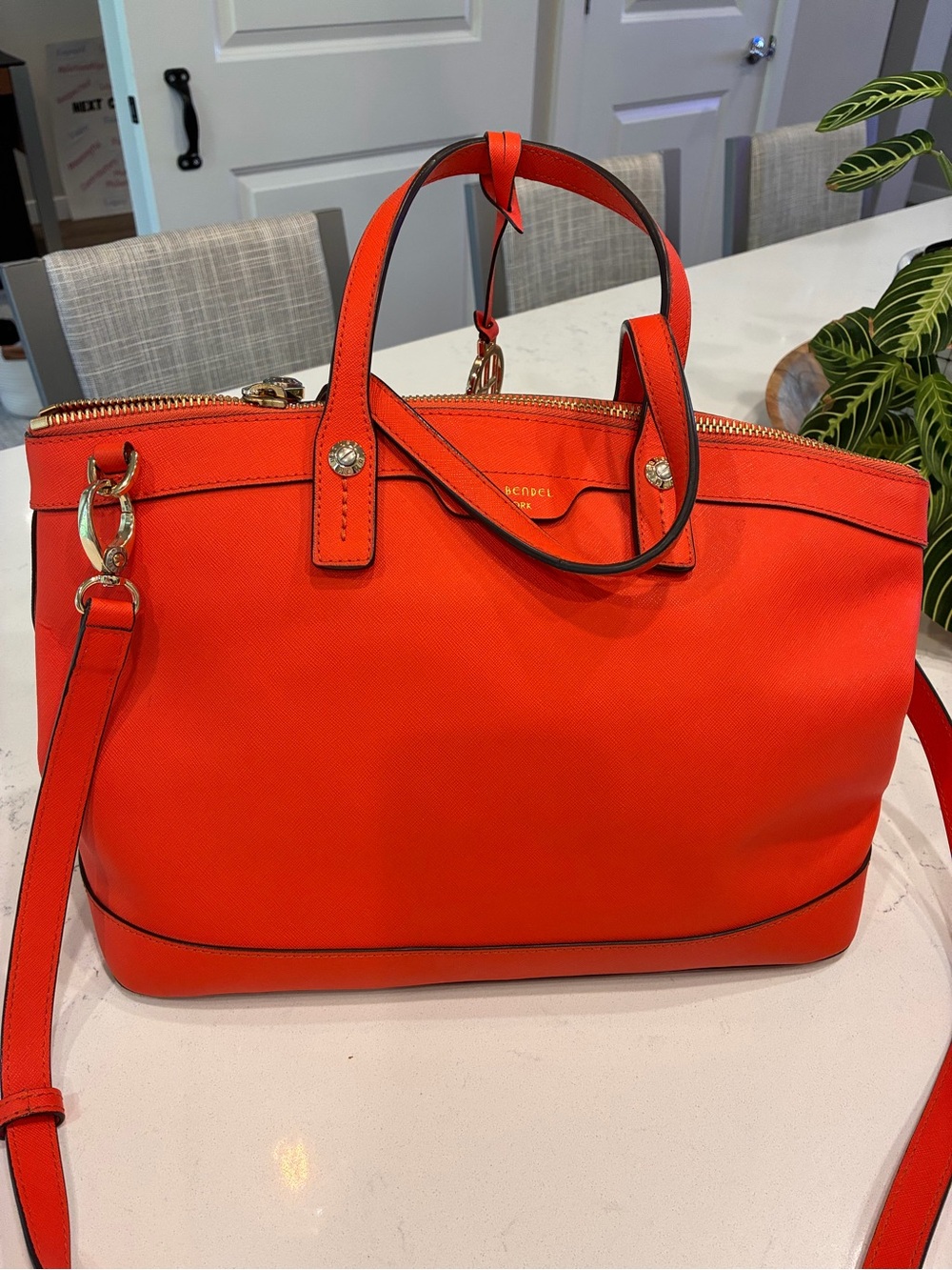 Henri Bendel New York  Orange Leather Satchel Tote